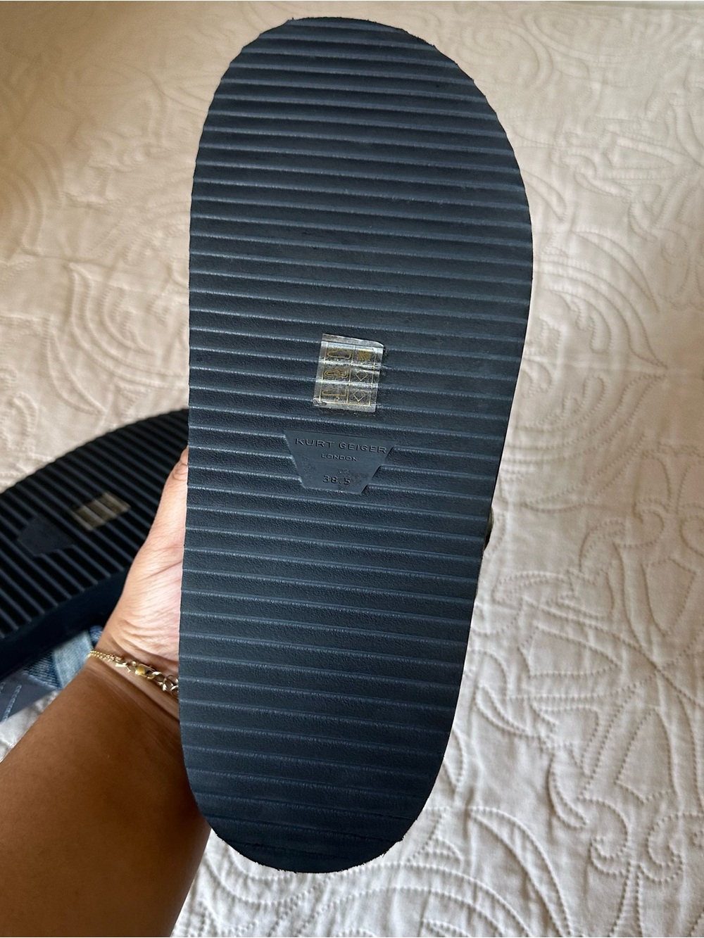 Kurt Geiger London Orson Crystal Denim Slide Sandals - Blue - Picture 4 of 7